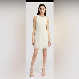 En Saison Women's Arden Sleeveless Feather-Trim Mini Dress  Medium M NWT